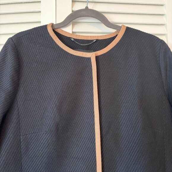 Talbots Textured Piped Coatigan 12 black tan snap - Picture 4 of 9